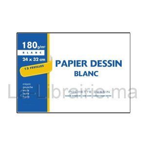 Image du produit Pochette 12 feuilles papier dessin blanc 24 x 32 cm - 180 gr