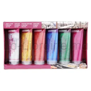 Peinture acrylique pailletée, set de 6 couleurs brillantes
