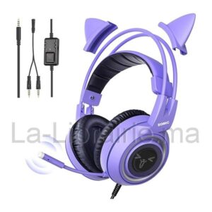 Image du produit Casque de jeu stéréo avec micro pour PS4, PS5, Xbox One, PC, téléphone, oreille chat amovible 3,5 mm couleur violet - SOMIQUE