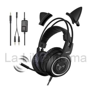 Image du produit Casque de jeu stéréo avec micro pour PS4, PS5, Xbox One, PC, téléphone, oreille chat amovible 3,5 mm couleur noir - SOMIQUE