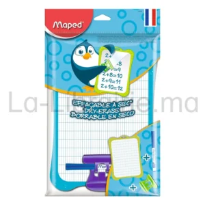 Ardoise blanche effaçable à sec Maped avec feutre et brosse