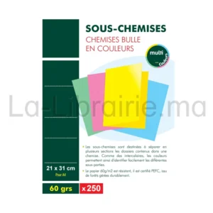 Sous-chemises papier 60 g/m² format A4 21 x 31 cm