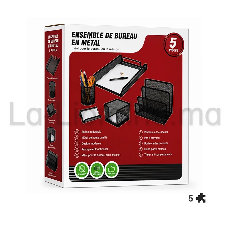 Ensemble de bureau en métal noir 5 pièces noir