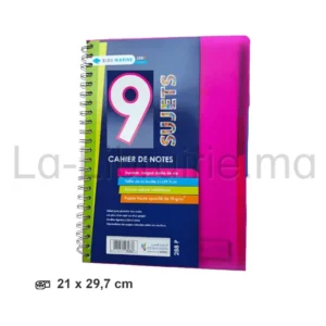 Registre cahier de notes 9 sujets spirale format 21 x 29,7 cm