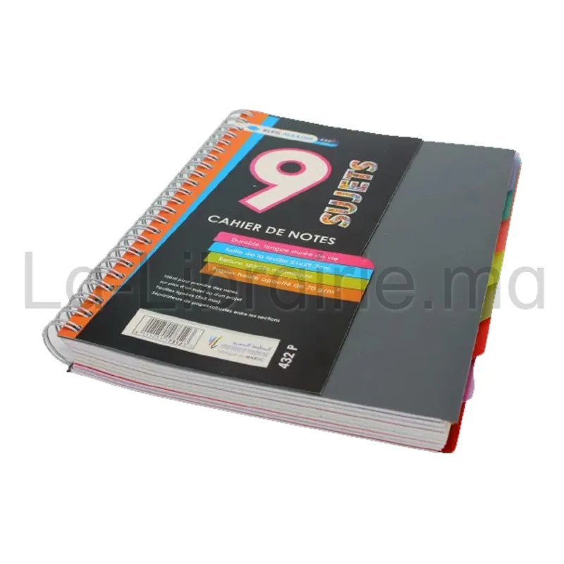 Registre cahier de notes 9 sujets spirale format 21 x 29,7 cm