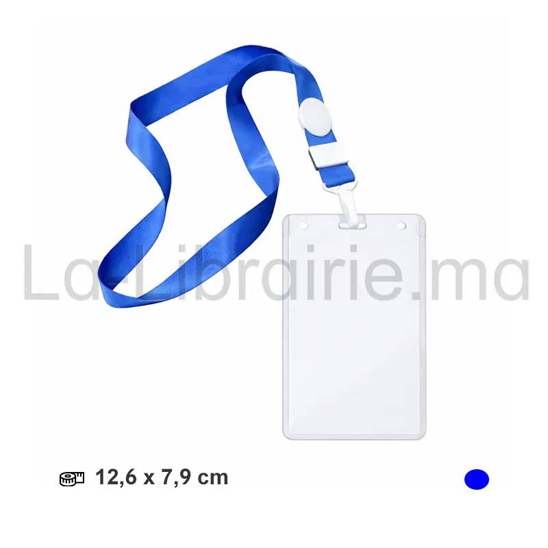 Porte badge vertical avec cordon bleu 12,6 × 7,9 cm