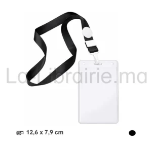 Porte badge vertical avec cordon noir 12,6 × 7,9 cm