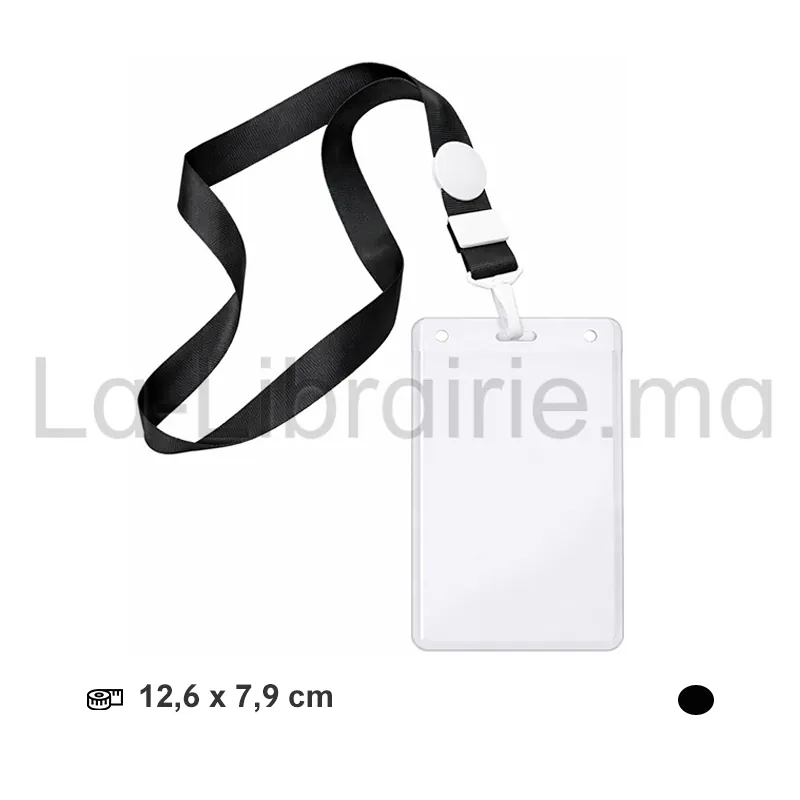 Porte badge vertical avec cordon noir 12,6 × 7,9 cm