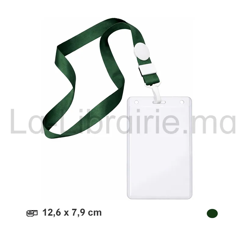 Porte badge vertical avec cordon vert 12,6 × 7,9 cm