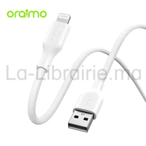 Câble Lightning Oraimo 1 mètre blanc pour charge et synchronisation USB.