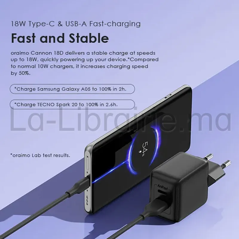 Chargeur rapide Oraimo Cannon 18D OCW5183EL noir 18W