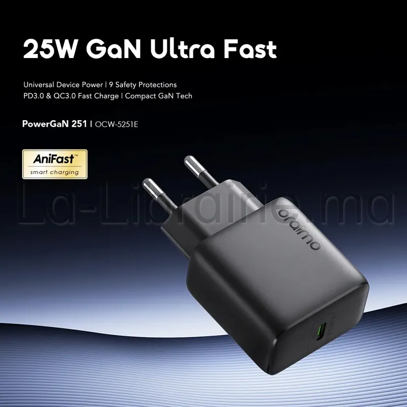 Chargeur GaN ultra rapide 25W Oraimo OCW5251E PowerGaN 251