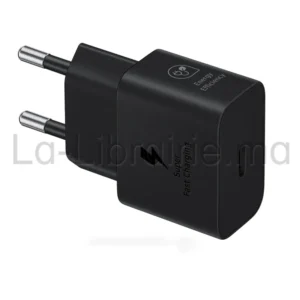 Adaptateur secteur charge rapide 25W USB-C pour smartphones et tablettes.