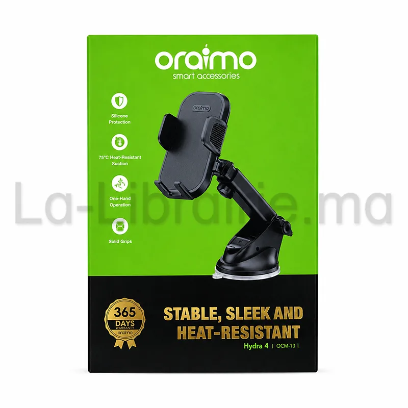 Support voiture Oraimo Hydra 3 avec ventouse puissante et rotation 360° ajustable