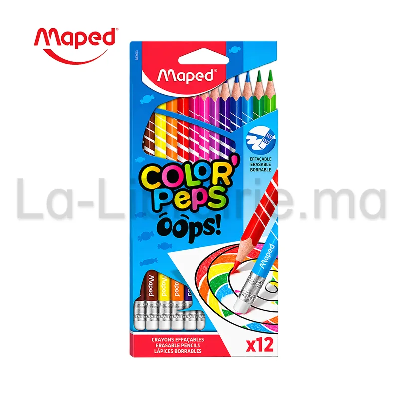 Boîte de 12 crayons de couleur effaçables Maped Color’Peps Oops avec gomme