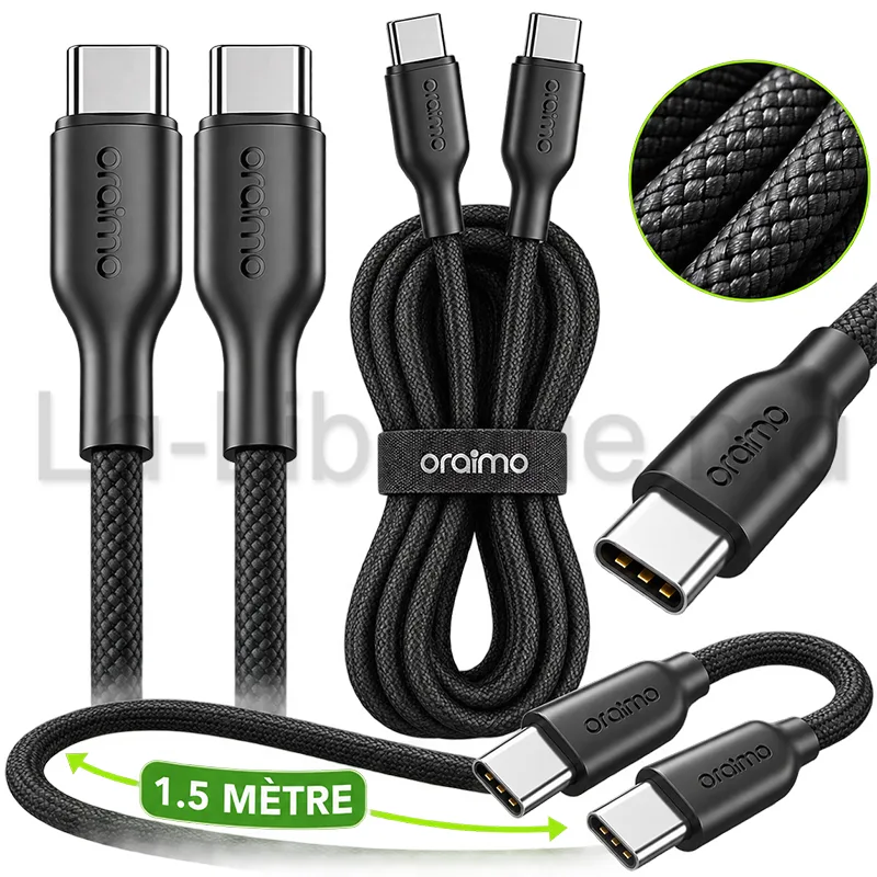 Câble USB-C 18W noir Oraimo 1 mètre Ultra Durable OCD-114C