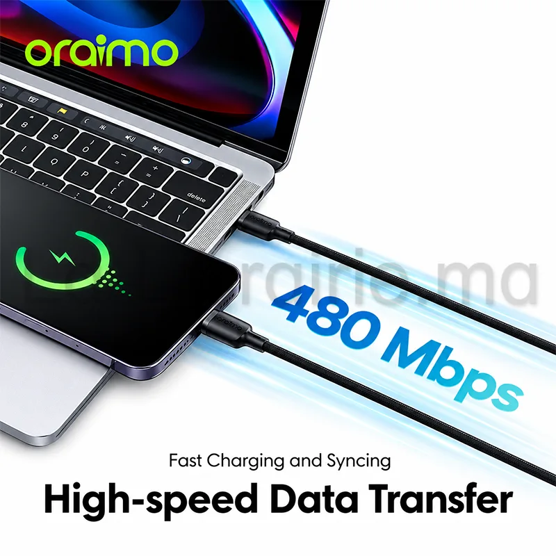 Câble USB-C 18W noir Oraimo 1 mètre Ultra Durable OCD-114C