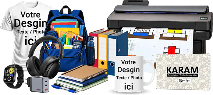 Fournitures scolaires et de bureau, informatique, tirage de plans, impression personnalisée et carte cadeau à Casablanca
